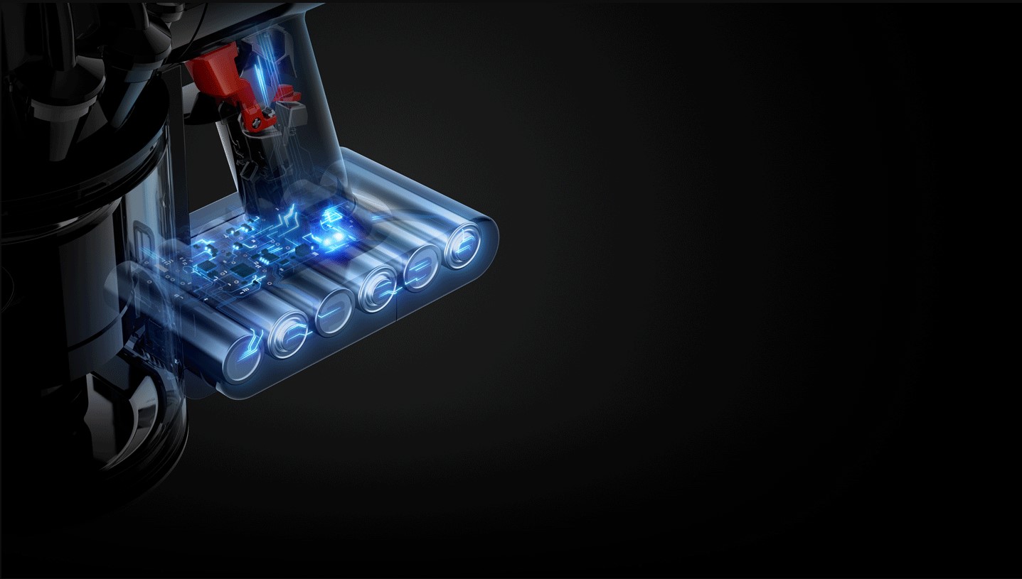 Cutaway diagram revealing the six-cell battery pack powering up the motor.