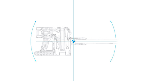 A line diagram demonstrating how the motor and battery are sited very close to the handle's centre of gravity.