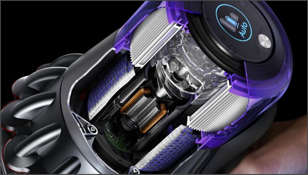 Dyson V11 Total Clean cutaway illustration of Hyperdymium motor.